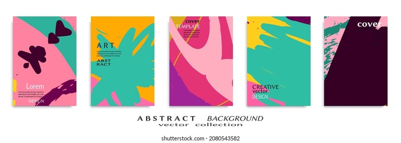Abstract backgrouns set, grunge texture. Minimalistic art, brush strokes style. Design for card, brochure, banner idea, book cover, booklet print, flyer sheet a4. Collage page, web header template.