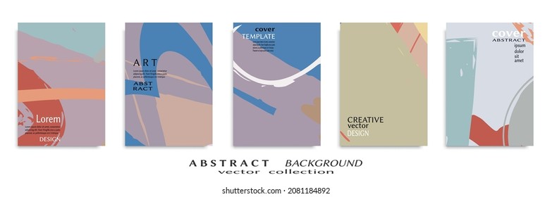 Abstract backgrouns set, grunge texture. Minimalistic art, brush strokes style. Design for card, brochure, banner idea, book cover, booklet print, flyer sheet a4. Collage page, web header template.
