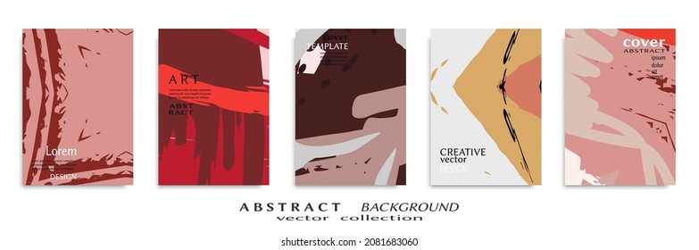 Abstract backgrouns set, grunge texture. Minimalistic art, brush strokes style. Design for card, brochure, banner idea, book cover, booklet print, flyer sheet a4. Collage page, web header template.