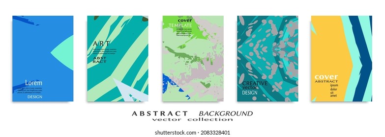 Abstract backgrouns set, grunge texture. Minimalistic art, brush strokes style. Design for card, brochure, banner idea, book cover, booklet print, flyer sheet a4. Collage page, web header template.