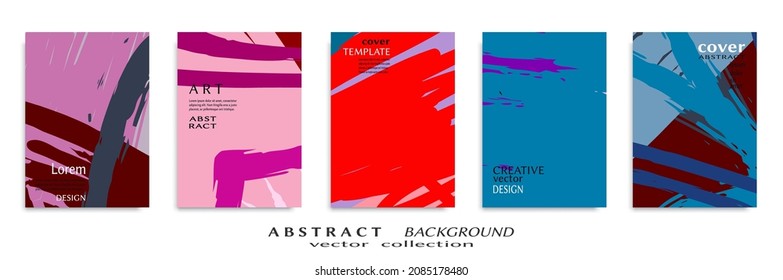 Abstract backgrouns set, grunge texture. Minimalistic art, brush strokes style. Design for card, brochure, banner idea, book cover, booklet print, flyer sheet a4. Collage page, web header template.