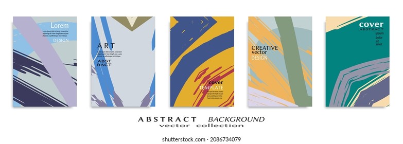 Abstract backgrouns set, grunge texture. Minimalistic art, brush strokes style. Design for card, brochure, banner idea, book cover, booklet print, flyer sheet a4. Collage page, web header template.