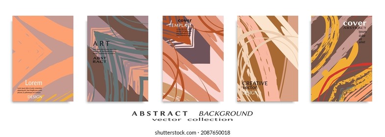 Abstract backgrouns set, grunge texture. Minimalistic art, brush strokes style. Design for card, brochure, banner idea, book cover, booklet print, flyer sheet a4. Collage page, web header template.