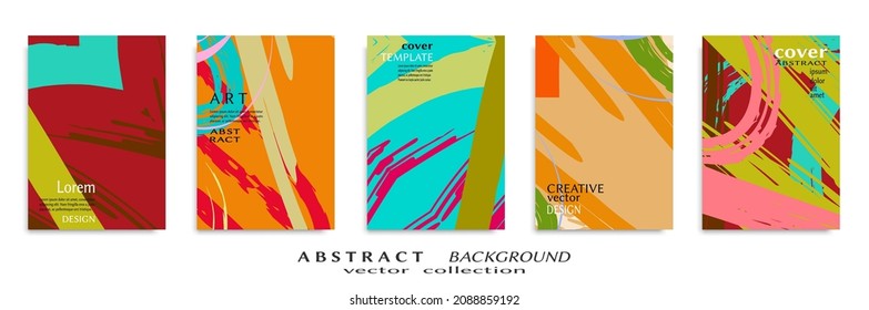 Abstract backgrouns set, grunge texture. Minimalistic art, brush strokes style. Design for card, brochure, banner idea, book cover, booklet print, flyer sheet a4. Collage page, web header template.