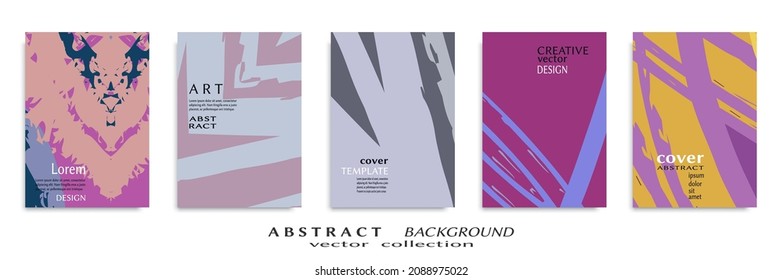 Abstract backgrouns set, grunge texture. Minimalistic art, brush strokes style. Design for card, brochure, banner idea, book cover, booklet print, flyer sheet a4. Collage page, web header template.