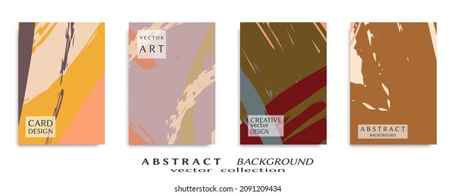 Abstract backgrouns set, grunge texture. Minimalistic art, brush strokes style. Design for card, brochure, banner idea, book cover, booklet print, flyer sheet a4. Collage page, web header template.