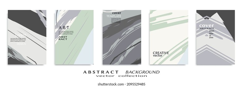 Abstract backgrouns set, grunge texture. Minimalistic art, brush strokes style. Design for card, brochure, banner idea, book cover, booklet print, flyer sheet a4. Collage page, web header template.