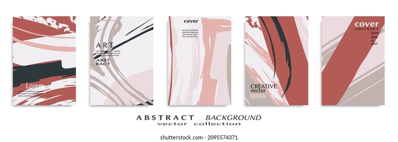 Abstract backgrouns set, grunge texture. Minimalistic art, brush strokes style. Design for card, brochure, banner idea, book cover, booklet print, flyer sheet a4. Collage page, web header template.