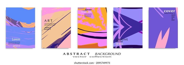 Abstract backgrouns set, grunge texture. Minimalistic art, brush strokes style. Design for card, brochure, banner idea, book cover, booklet print, flyer sheet a4. Collage page, web header template.