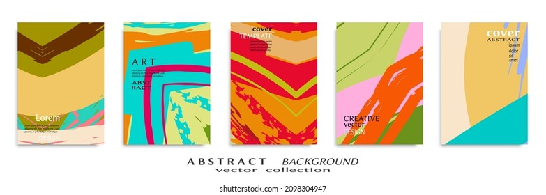 Abstract backgrouns set, grunge texture. Minimalistic art, brush strokes style. Design for card, brochure, banner idea, book cover, booklet print, flyer sheet a4. Collage page, web header template.