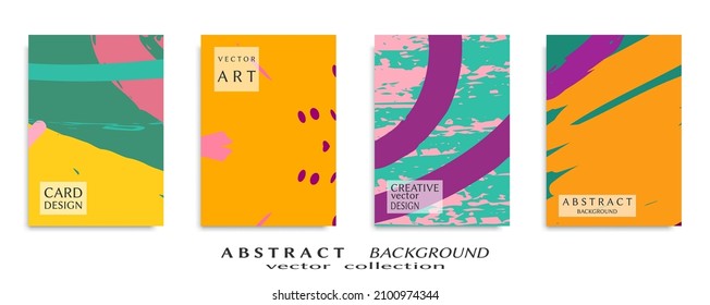 Abstract backgrouns set, grunge texture. Minimalistic art, brush strokes style. Design for card, brochure, banner idea, book cover, booklet print, flyer sheet a4. Collage page, web header template.