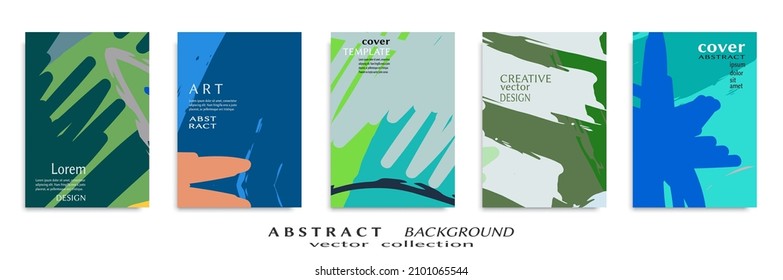 Abstract backgrouns set, grunge texture. Minimalistic art, brush strokes style. Design for card, brochure, banner idea, book cover, booklet print, flyer sheet a4. Collage page, web header template.