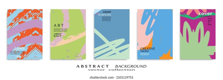 Abstract backgrouns set, grunge texture. Minimalistic art, brush strokes style. Design for card, brochure, banner idea, book cover, booklet print, flyer sheet a4. Collage page, web header template.