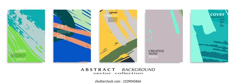 Abstract backgrouns set, grunge texture. Minimalistic art, brush strokes style. Design for card, brochure, banner idea, book cover, booklet print, flyer sheet a4. Collage page, web header template.
