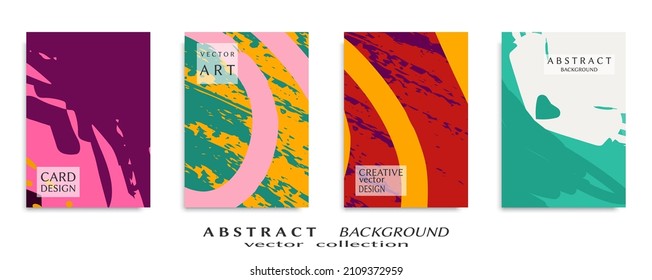Abstract backgrouns set, grunge texture. Minimalistic art, brush strokes style. Design for card, brochure, banner idea, book cover, booklet print, flyer sheet a4. Collage page, web header template.