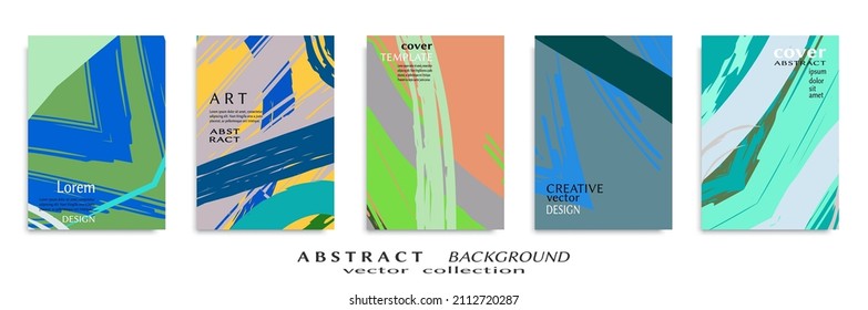 Abstract backgrouns set, grunge texture. Minimalistic art, brush strokes style. Design for card, brochure, banner idea, book cover, booklet print, flyer sheet a4. Collage page, web header template.