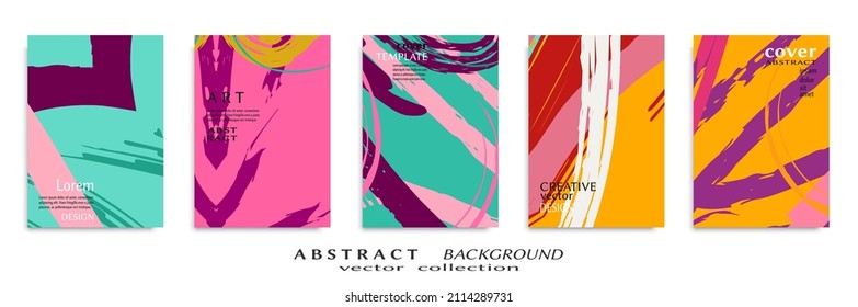 Abstract backgrouns set, grunge texture. Minimalistic art, brush strokes style. Design for card, brochure, banner idea, book cover, booklet print, flyer sheet a4. Collage page, web header template.