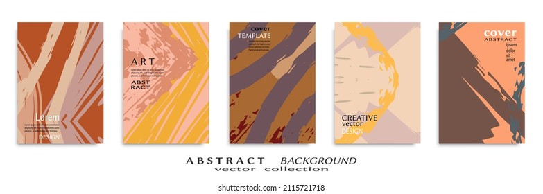 Abstract backgrouns set, grunge texture. Minimalistic art, brush strokes style. Design for card, brochure, banner idea, book cover, booklet print, flyer sheet a4. Collage page, web header template.
