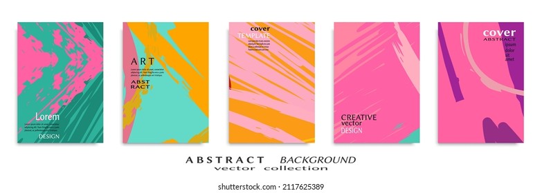 Abstract backgrouns set, grunge texture. Minimalistic art, brush strokes style. Design for card, brochure, banner idea, book cover, booklet print, flyer sheet a4. Collage page, web header template.
