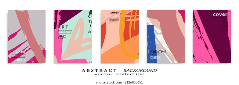 Abstract backgrouns set, grunge texture. Minimalistic art, brush strokes style. Design for card, brochure, banner idea, book cover, booklet print, flyer sheet a4. Collage page, web header template.