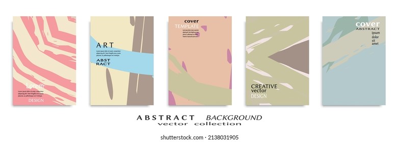 Abstract backgrouns set, grunge texture. Minimalistic art, brush strokes style. Design for card, brochure, banner idea, book cover, booklet print, flyer sheet a4. Collage page, web header template.