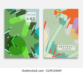 Abstract backgrouns set, grunge texture. Minimalistic art, brush strokes style. Design for card, brochure, banner idea, book cover, booklet print, flyer sheet a4. Collage page, web header template.