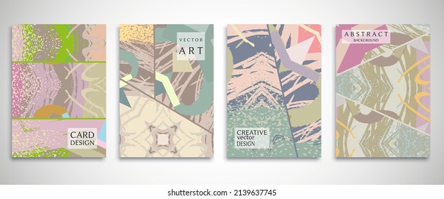 Abstract backgrouns set, grunge texture. Minimalistic art, brush strokes style. Design for card, brochure, banner idea, book cover, booklet print, flyer sheet a4. Collage page, web header template.