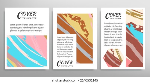 Abstract backgrouns set, grunge texture. Minimalistic art, brush strokes style. Design for card, brochure, banner idea, book cover, booklet print, flyer sheet a4. Collage page, web header template.