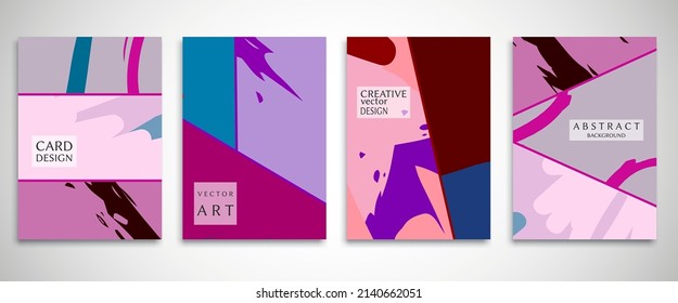 Abstract Backgrouns Set, Grunge Texture. Minimalistic Art, Brush Strokes Style. Design For Card, Brochure, Banner Idea, Book Cover, Booklet Print, Flyer Sheet A4. Collage Page, Web Header Template.