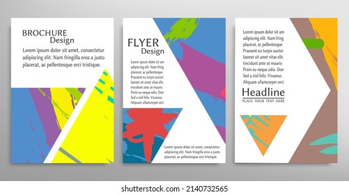 Abstract backgrouns set, grunge texture. Minimalistic art, brush strokes style. Design for card, brochure, banner idea, book cover, booklet print, flyer sheet a4. Collage page, web header template.