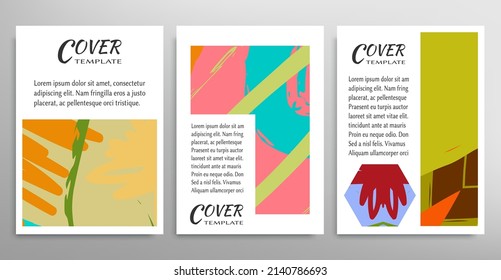 Abstract backgrouns set, grunge texture. Minimalistic art, brush strokes style. Design for card, brochure, banner idea, book cover, booklet print, flyer sheet a4. Collage page, web header template.