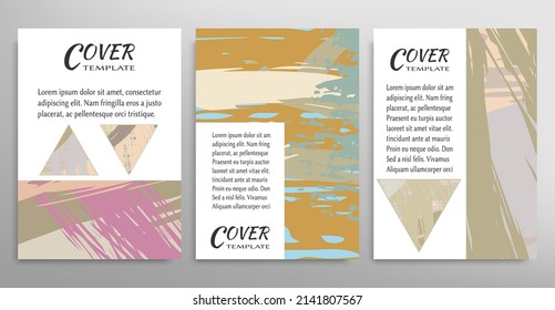 Abstract backgrouns set, grunge texture. Minimalistic art, brush strokes style. Design for card, brochure, banner idea, book cover, booklet print, flyer sheet a4. Collage page, web header template.