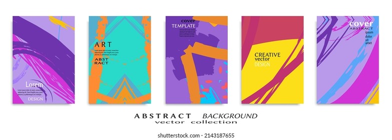 Abstract Backgrouns Set, Grunge Texture. Minimalistic Art, Brush Strokes Style. Design For Card, Brochure, Banner Idea, Book Cover, Booklet Print, Flyer Sheet A4. Collage Page, Web Header Template.