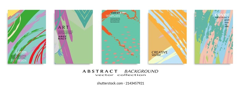 Abstract backgrouns set, grunge texture. Minimalistic art, brush strokes style. Design for card, brochure, banner idea, book cover, booklet print, flyer sheet a4. Collage page, web header template.