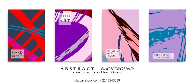 Abstract Backgrouns Set, Grunge Texture. Minimalistic Art, Brush Strokes Style. Design For Card, Brochure, Banner Idea, Book Cover, Booklet Print, Flyer Sheet A4. Collage Page, Web Header Template.