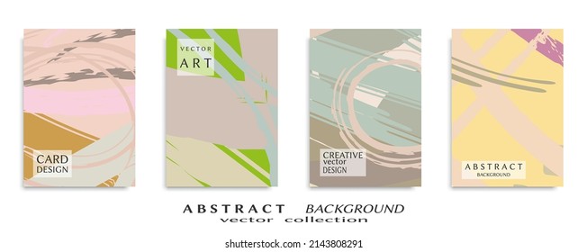 Abstract Backgrouns Set, Grunge Texture. Minimalistic Art, Brush Strokes Style. Design For Card, Brochure, Banner Idea, Book Cover, Booklet Print, Flyer Sheet A4. Collage Page, Web Header Template.