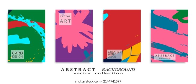 Abstract Backgrouns Set, Grunge Texture. Minimalistic Art, Brush Strokes Style. Design For Card, Brochure, Banner Idea, Book Cover, Booklet Print, Flyer Sheet A4. Collage Page, Web Header Template.