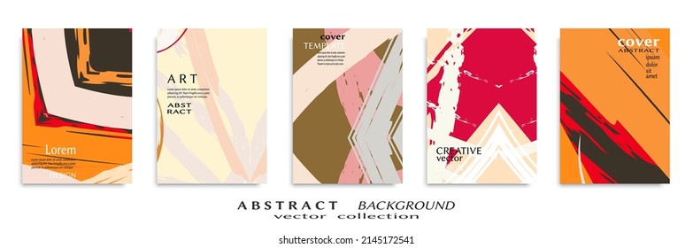 Abstract Backgrouns Set, Grunge Texture. Minimalistic Art, Brush Strokes Style. Design For Card, Brochure, Banner Idea, Book Cover, Booklet Print, Flyer Sheet A4. Collage Page, Web Header Template.