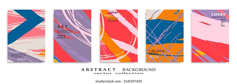 Abstract backgrouns set, grunge texture. Minimalistic art, brush strokes style. Design for card, brochure, banner idea, book cover, booklet print, flyer sheet a4. Collage page, web header template.