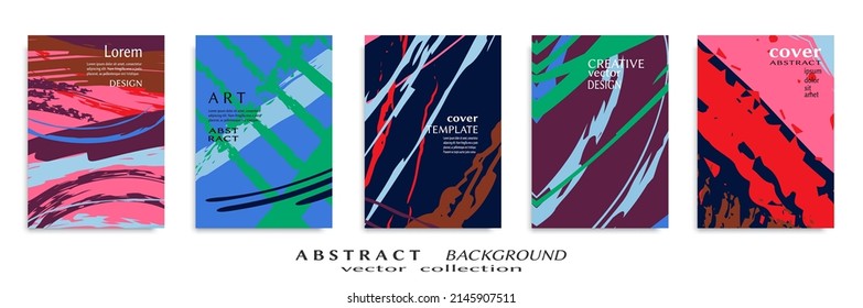 Abstract Backgrouns Set, Grunge Texture. Minimalistic Art, Brush Strokes Style. Design For Card, Brochure, Banner Idea, Book Cover, Booklet Print, Flyer Sheet A4. Collage Page, Web Header Template.