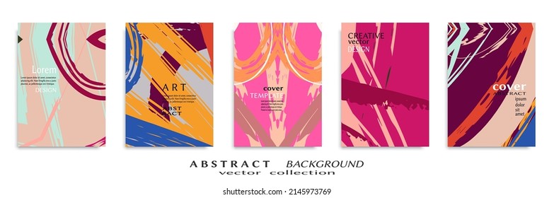 Abstract Backgrouns Set, Grunge Texture. Minimalistic Art, Brush Strokes Style. Design For Card, Brochure, Banner Idea, Book Cover, Booklet Print, Flyer Sheet A4. Collage Page, Web Header Template.