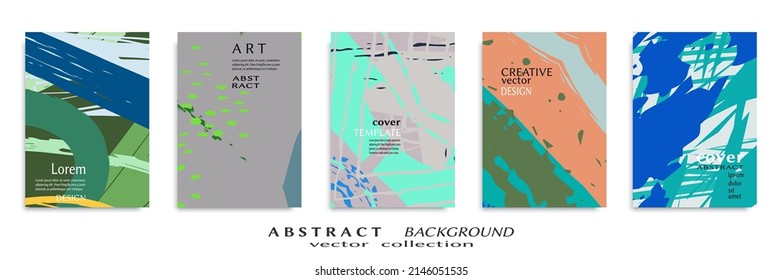 Abstract backgrouns set, grunge texture. Minimalistic art, brush strokes style. Design for card, brochure, banner idea, book cover, booklet print, flyer sheet a4. Collage page, web header template.