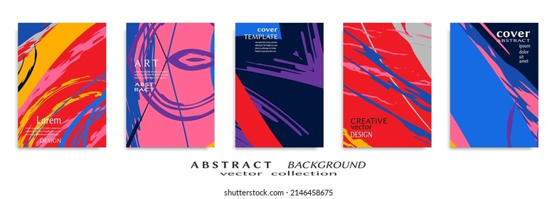 Abstract Backgrouns Set, Grunge Texture. Minimalistic Art, Brush Strokes Style. Design For Card, Brochure, Banner Idea, Book Cover, Booklet Print, Flyer Sheet A4. Collage Page, Web Header Template.