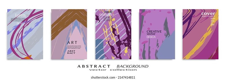 Abstract backgrouns set, grunge texture. Minimalistic art, brush strokes style. Design for card, brochure, banner idea, book cover, booklet print, flyer sheet a4. Collage page, web header template.
