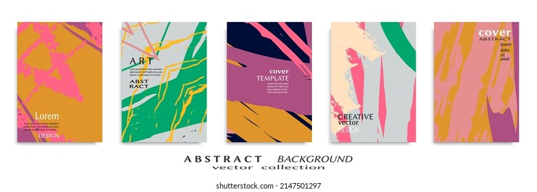 Abstract Backgrouns Set, Grunge Texture. Minimalistic Art, Brush Strokes Style. Design For Card, Brochure, Banner Idea, Book Cover, Booklet Print, Flyer Sheet A4. Collage Page, Web Header Template.