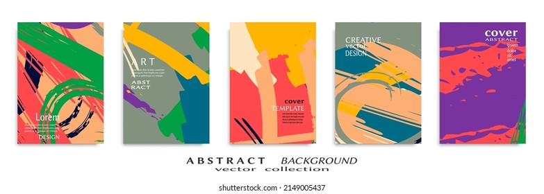 Abstract Backgrouns Set, Grunge Texture. Minimalistic Art, Brush Strokes Style. Design For Card, Brochure, Banner Idea, Book Cover, Booklet Print, Flyer Sheet A4. Collage Page, Web Header Template.