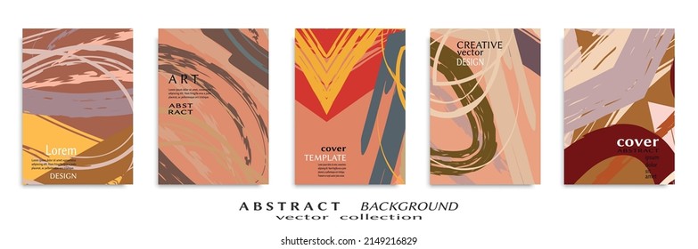Abstract backgrouns set, grunge texture. Minimalistic art, brush strokes style. Design for card, brochure, banner idea, book cover, booklet print, flyer sheet a4. Collage page, web header template.