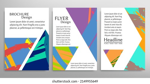 Abstract Backgrouns Set, Grunge Texture. Minimalistic Art, Brush Strokes Style. Design For Card, Brochure, Banner Idea, Book Cover, Booklet Print, Flyer Sheet A4. Collage Page, Web Header Template.