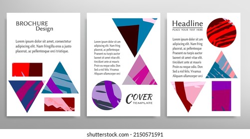 Abstract backgrouns set, grunge texture. Minimalistic art, brush strokes style. Design for card, brochure, banner idea, book cover, booklet print, flyer sheet a4. Collage page, web header template.