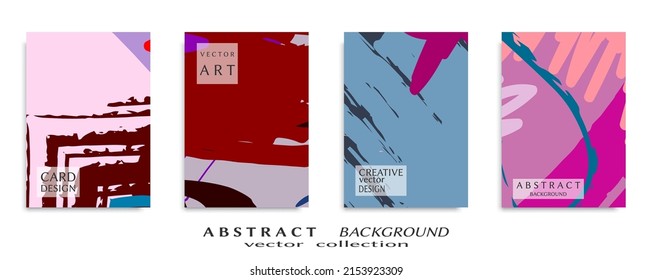 Abstract backgrouns set, grunge texture. Minimalistic art, brush strokes style. Design for card, brochure, banner idea, book cover, booklet print, flyer sheet a4. Collage page, web header template.